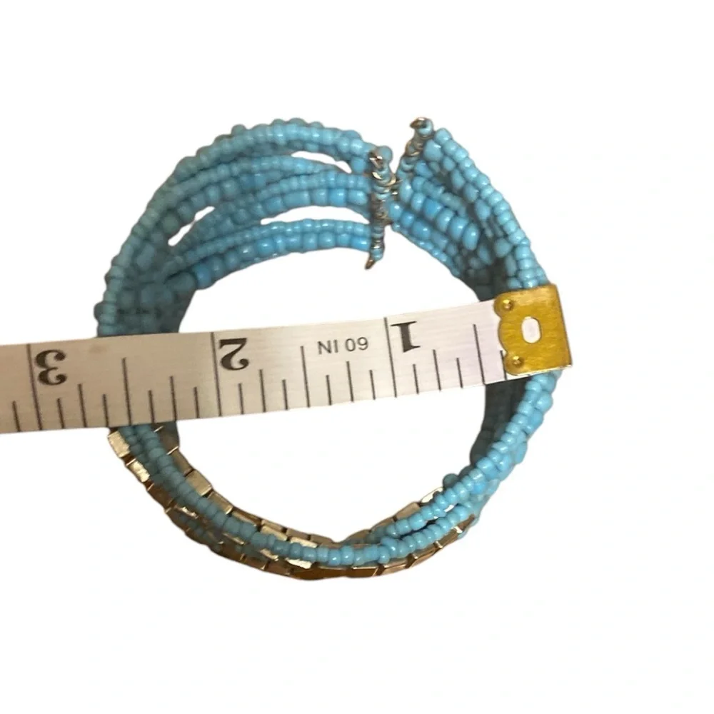 Beaded Silver and Blue Cuff Bracelet